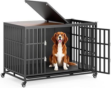 49" Heavy Duty Dog Crate Furniture, Wooden Dog Crates for Large and Medium Dogs, Dog Kennel Indoor with Removable Tray, Decorative Pet House End Table, Brown (49" L x 30" W x 35" H)